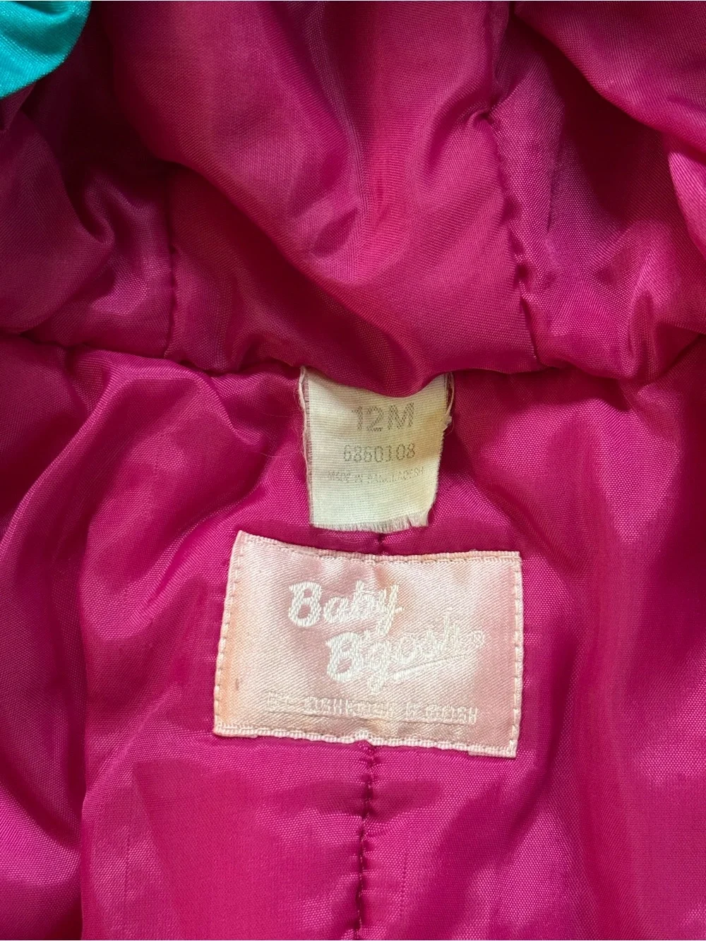 Vintage Baby B’Gosh OshKosh 12M Pink Teal Hooded Windbreaker Jacket Retro